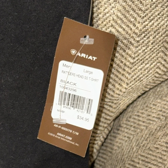 NWT ARIAT Men Texas Rattlers Head Blk Short Sleeve 100% Cotton Graphic Shirt LG - Picture 4 of 9